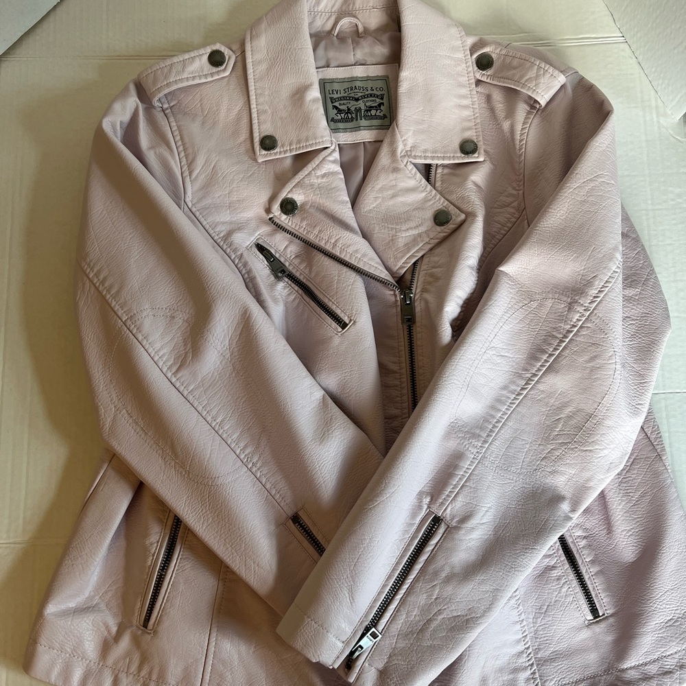 LEVI’S PLUS SIZE FAUX LEATHER CLASSIC ASYMMETRICAL MOTORCYCLE JACKET BLUSH 1X